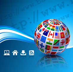 Poster - Flags Globes on Blue Internet Background