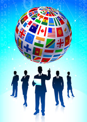 Canvas Print - Business Team with Flags Globe