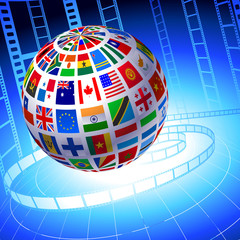 Wall Mural - Flags Globe with Film Reel background