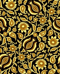 Wall Mural - Vector. Seamless floral background with golden colors.