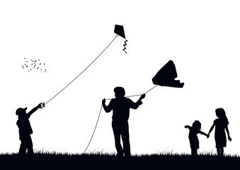 Family flying kite