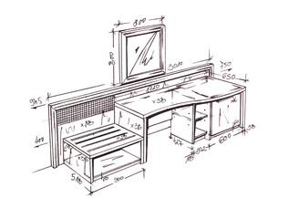 Modern interior design freehand drawing.