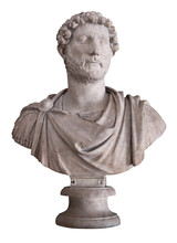 Ancient Marble Bust Of The Roman Emperor Hadrian Isolated On Whi