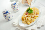 Fototapeta Londyn - Pasta with Potatoes Provola Cheese and Bacon
