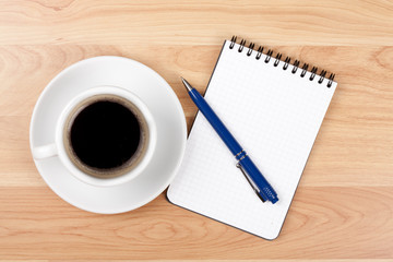 Wall Mural - Espresso cup with blank notepad and pen