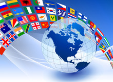 Globe With Flag Banner On Abstract Color Background