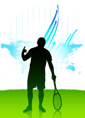 Canvas Print - Tennis Player on World Map Background