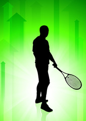 Canvas Print - Tennis Player on Green Arrows Background