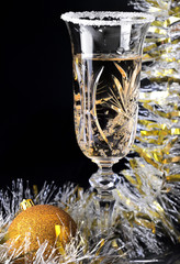 goblet champaign, new year's ball and decoration