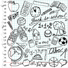 Wall Mural - Illustration of squared paper with school symbols