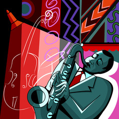 Wall Mural - saxophonist on a colorful background