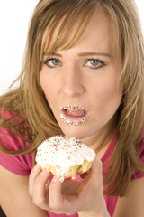 woman caught with pastry