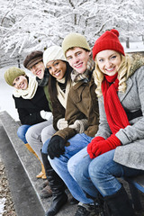 Group of friends outside in winter