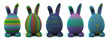 Set of Colorfully Decorated Easter Egg Bunnies On White