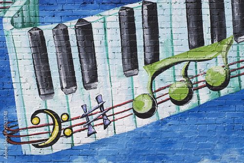 Naklejka - mata magnetyczna na lodówkę Graffiti keyboard with musical note background