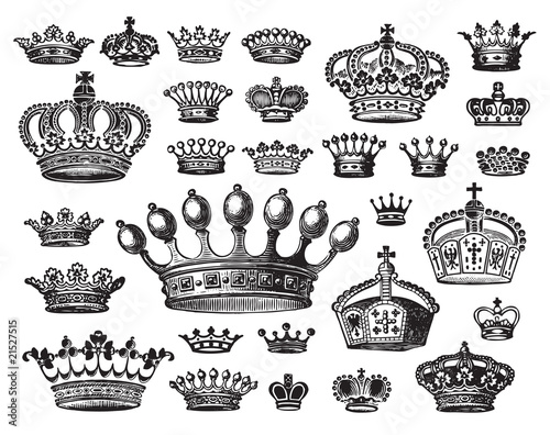 Ensemble de gravures de couronne antique (vector) Poster Mural XXL