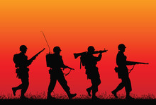 D-day. Vector Silhouette Of Soldiers.