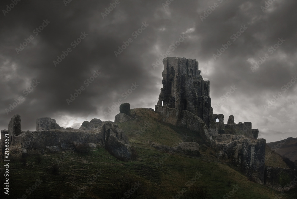 Storm above castle ruins Stock Photo | Adobe Stock