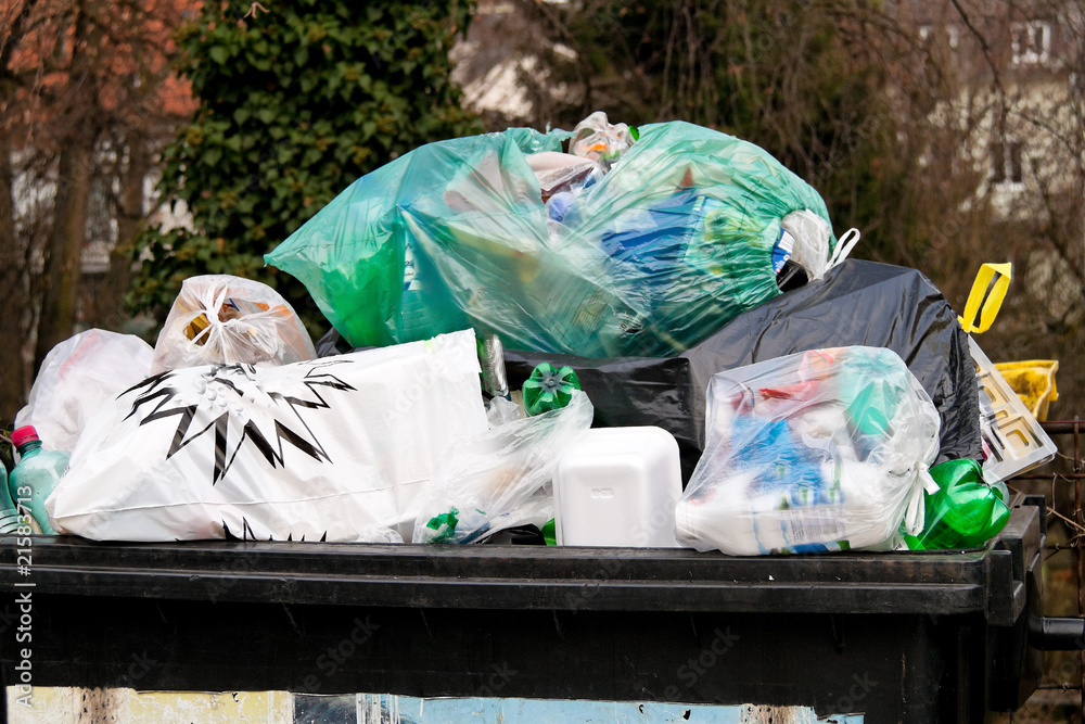 Label Garbage Collection Point Garbage collection point for separation of plastic waste Stock Photo ...