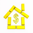 Gold bullion in the form of home with a dollar sign