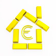 Gold bullion in the form of home with a euro sign