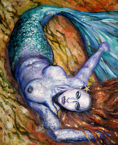 Nowoczesny obraz na płótnie Mermaid acrylic painted.