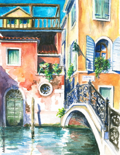 Naklejka dekoracyjna Venice watercolor painted.