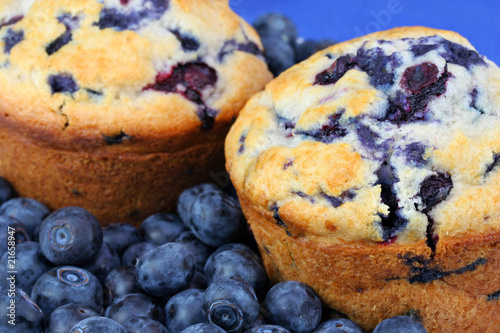 Fotografie, Obraz Extreme close up of fresh baked blueberry muffins and blueberrie