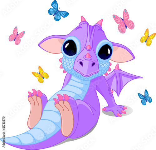 Fototapeta na wymiar Cute sitting baby dragon