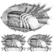woodcut style bread and wheat label