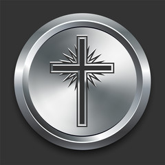 Wall Mural - Religious Cross Icon on Metal Internet Button