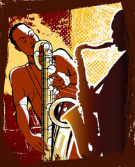 Wall Mural - saxophonists on a grunge background