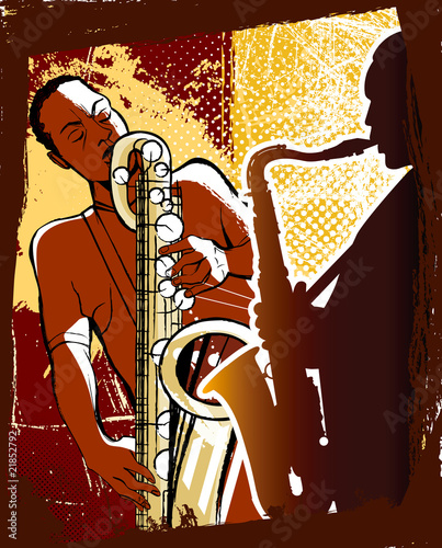Obraz w ramie saxophonists on a grunge background