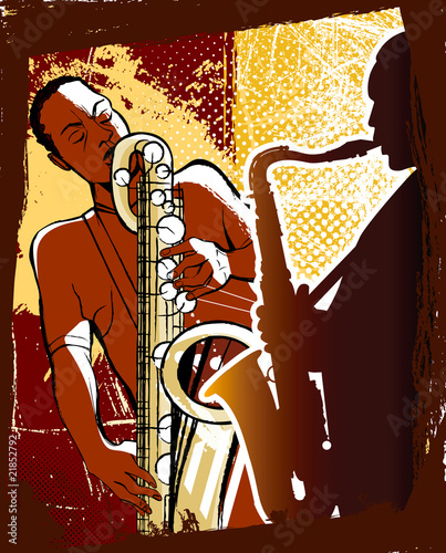 Fototapeta na wymiar saxophonists on a grunge background