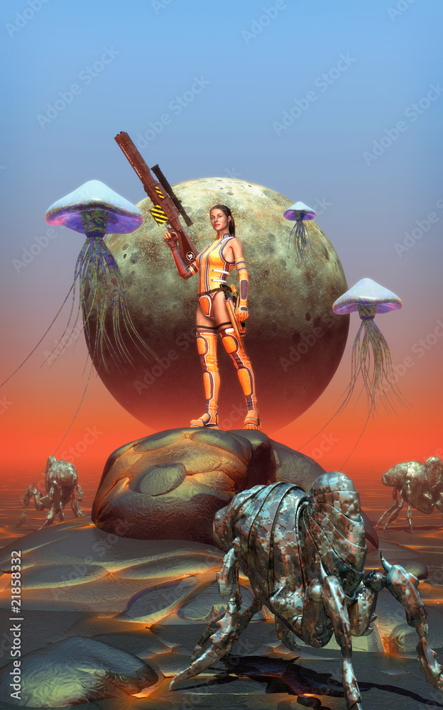 futurystyczny-wojownik-dziewczyna-na-obcej-planecie