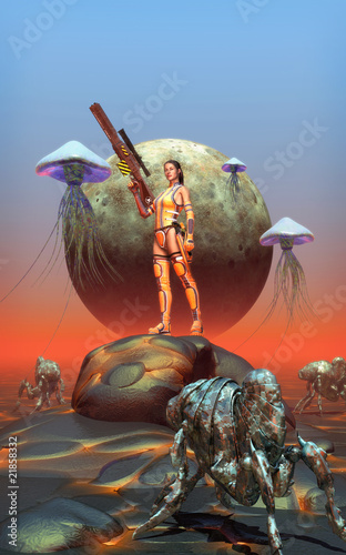 Naklejka dekoracyjna futuristic warrior girl on alien planet