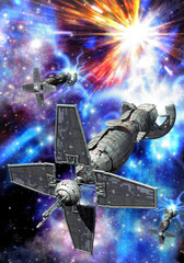 Wall Mural - spaceship and supernova