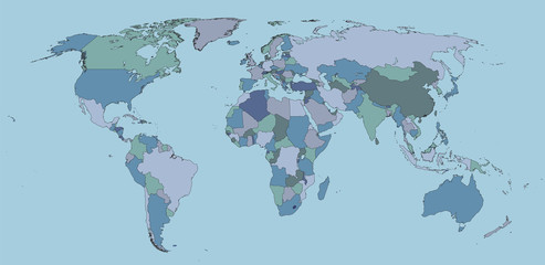 Wall Mural - world map in cold colors