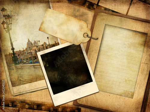 vintage photo album with instant frame