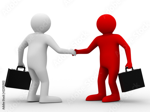 Handshake. Meeting two businessmen. Isolated 3D image