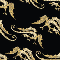 Fototapete - Background with dragons. Seamless.