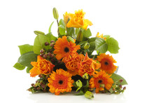 Bouquet Of Orange Flowers Over White Background