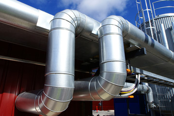 Pipes, tubes, cables and equipment at a power plant