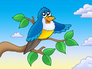 Sticker - Cute blue bird on branch