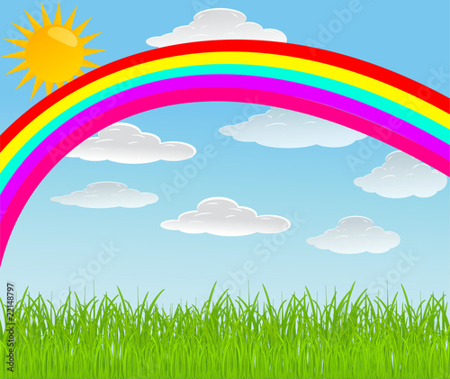 Foto-Vorhang - vector background with sky, rainbow and sun (von ucla_pucla)