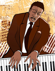 Wall Mural - pianist on grunge background