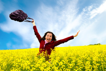 The having fun girl in the field