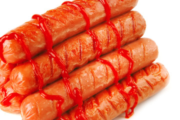 Wall Mural - pyramide of sausages with ketchup