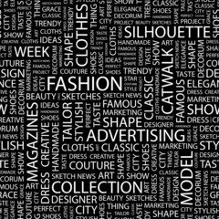 FASHION. Seamless vector pattern with word cloud.