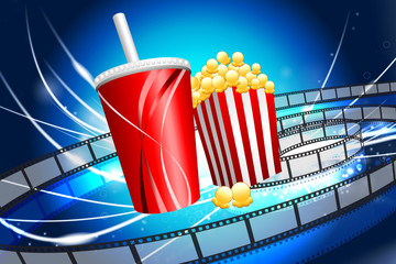 Wall Mural - Popcorn and Soda on Abstract Modern Light Background